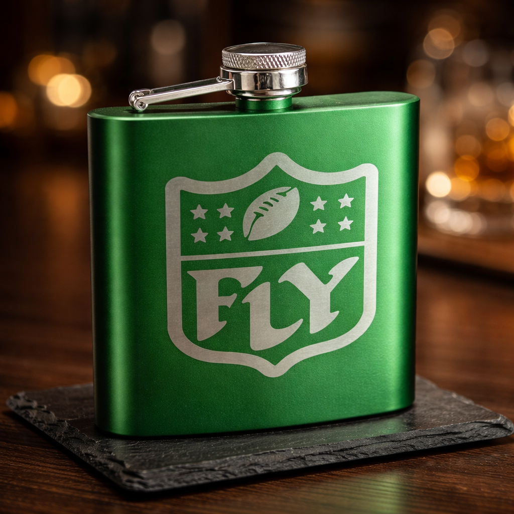 FLY Shield Engraved Flask