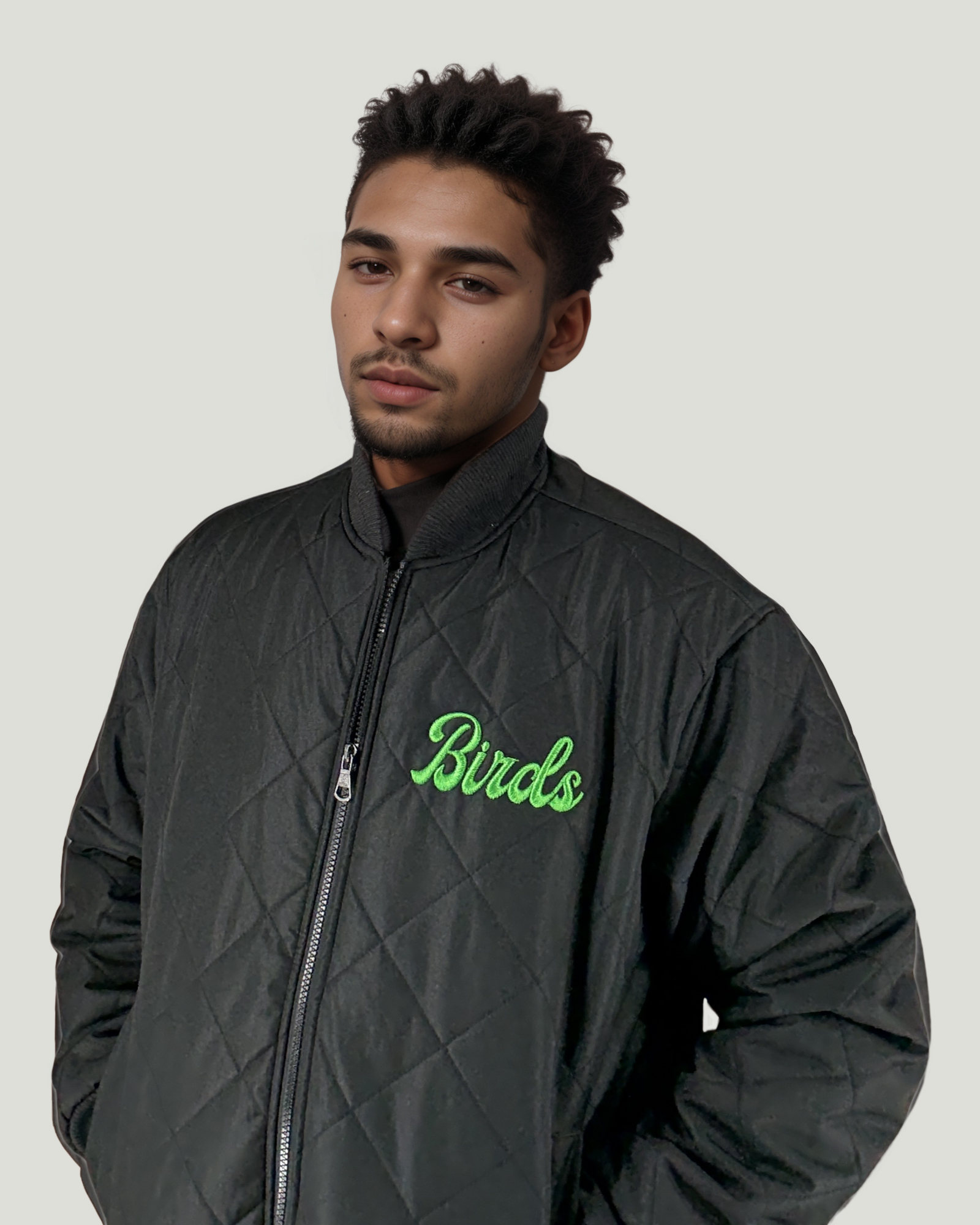 Birds Waterproof Quilted Bomber Jacket